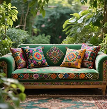 Persian Garden Suzani Upholstered Sofa